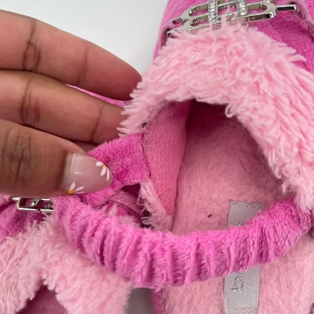 Bebe Girls Pink Plush Faux Fur Slingback Slippers Size 9/10 Cozy Fuzzy Shoes